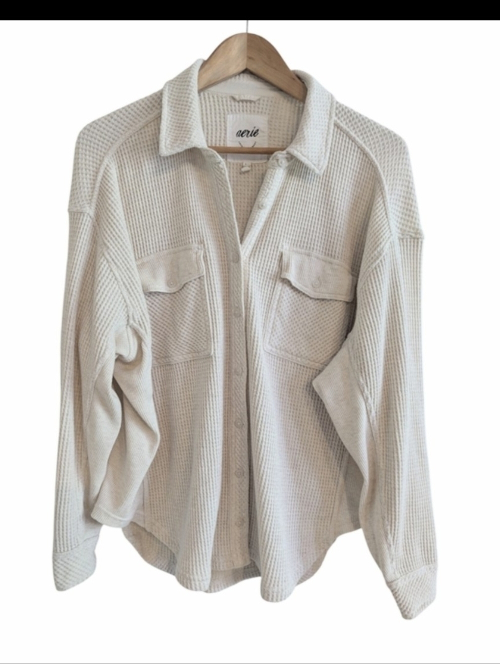 AERIE Oversized LumberJane Waffle Knit Top Small Cream - Picture 2 of 7